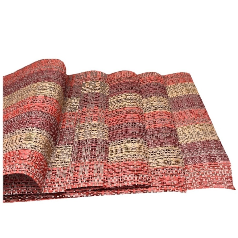 6- Woven Vinyl Place Mats Wipeable Red Burgundy Tan Gray 19" x 13"